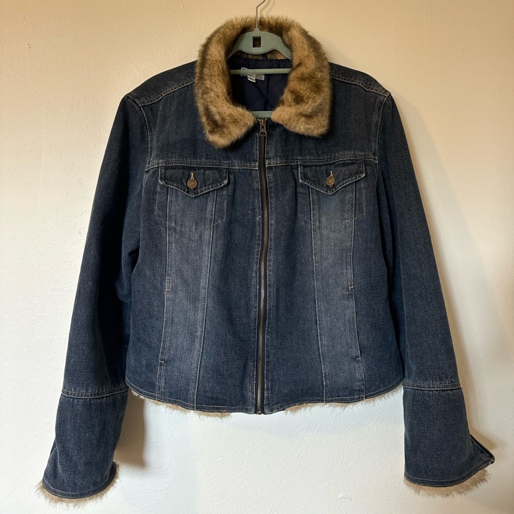 SOLD!!!!! GIACCA faux fur lined dark denim coat